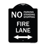 No Parking Standing or Stopping Fire Lane with Bidirectional Arrow