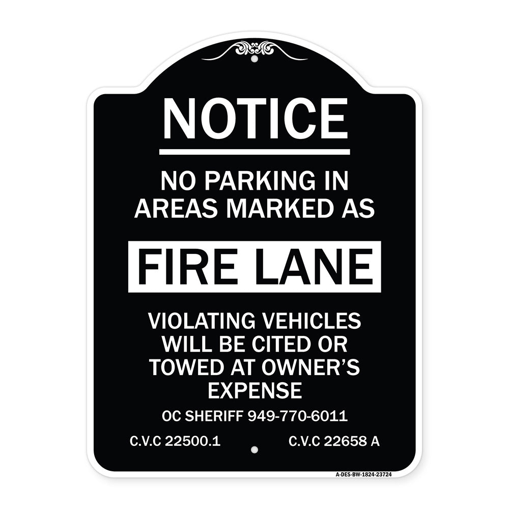 No Parking in Areas Marked as Fire Lane CVC Section 22500.1 and 22658 A