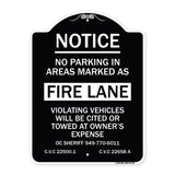No Parking in Areas Marked as Fire Lane CVC Section 22500.1 and 22658 A