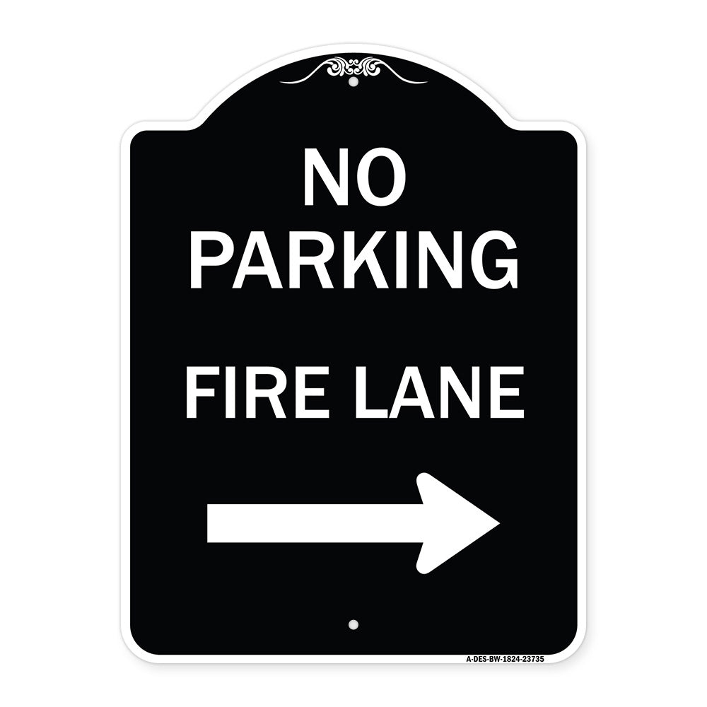 No Parking Fire Lane (With Right Arrow)