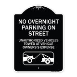 No Overnight Parking on Street Unauthorized Vehicles Towed at Vehicle Owner's Expense (With Car Tow Graphic)