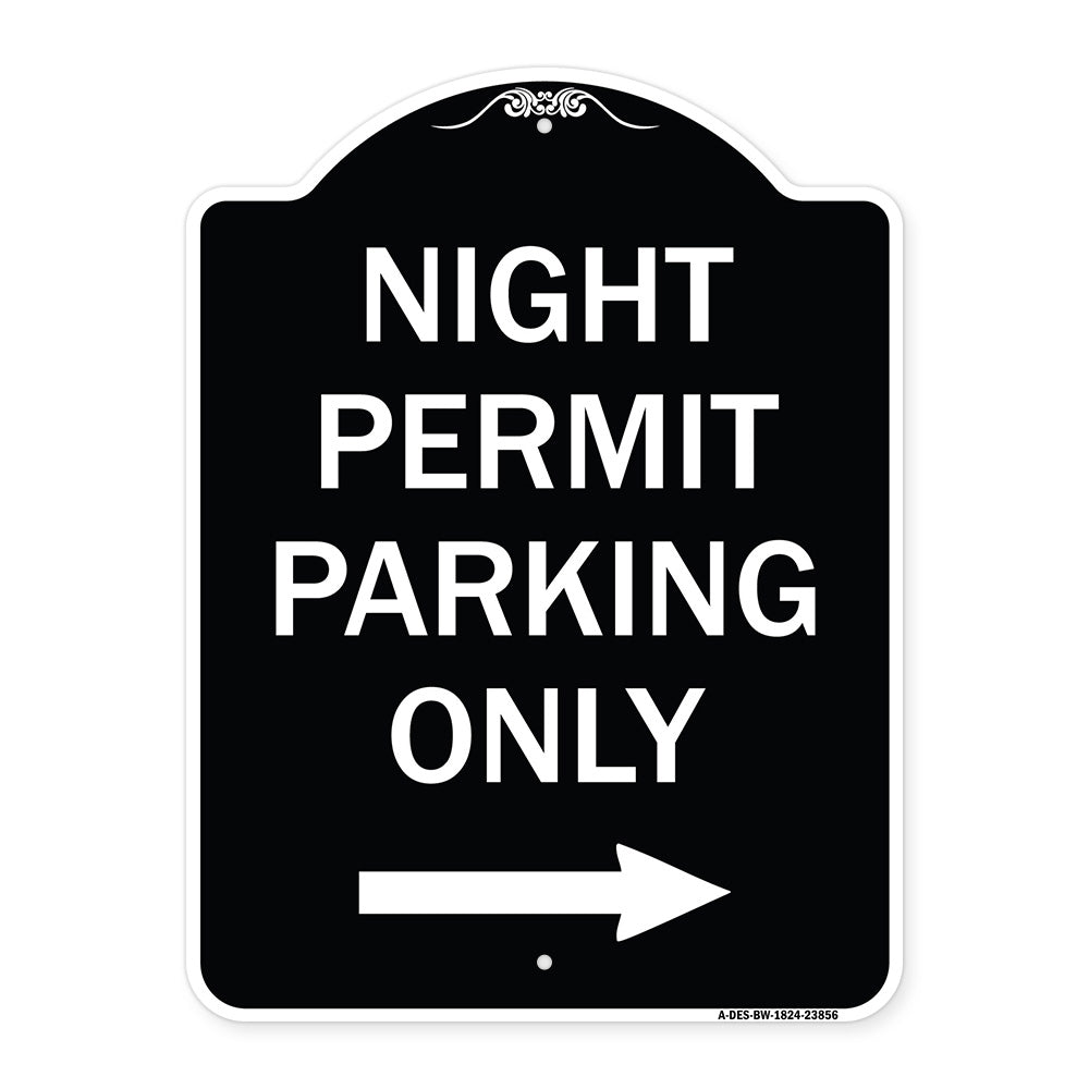 Night Permit Parking Only (With Right Arrow)