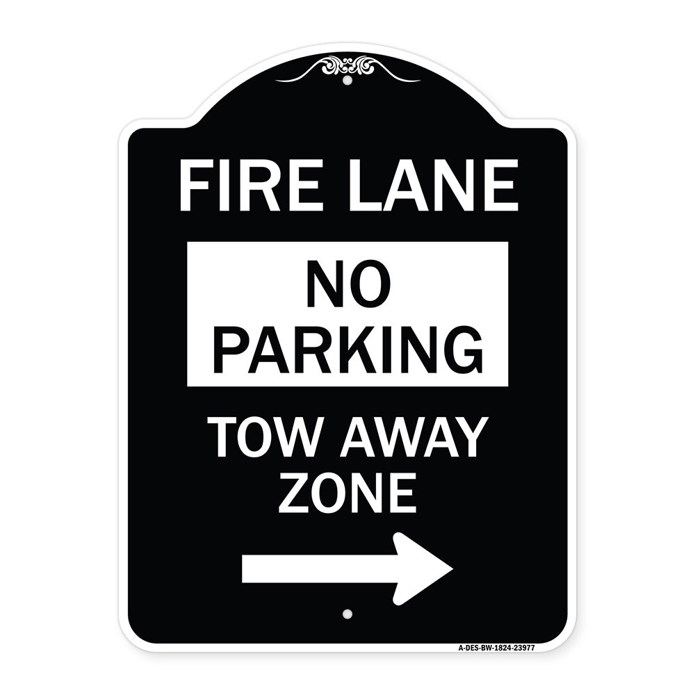 Fire Lane Tow-Away Zone with Right Arrow