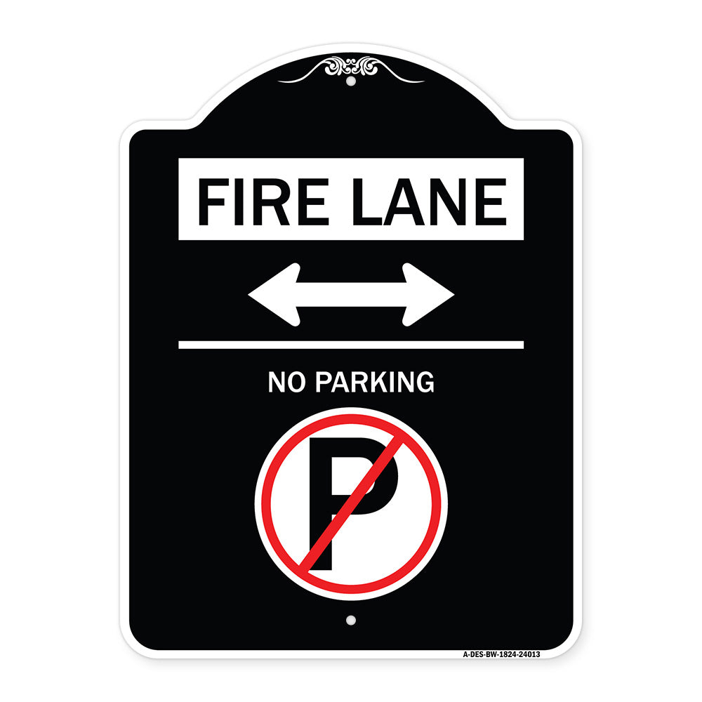 Fire Lane - No Parking (With No Parking Symbol and Bidirectional Arrow)