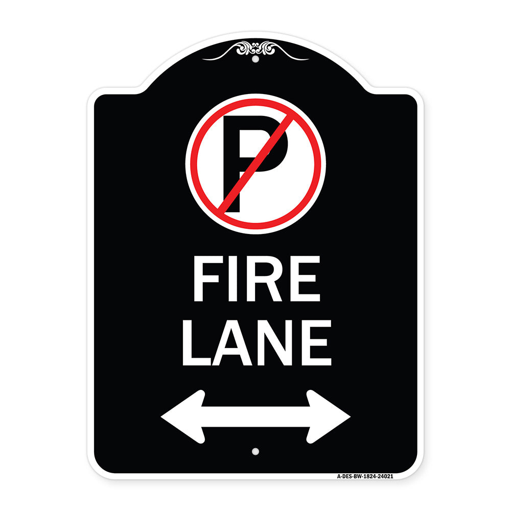 Fire Lane (No Parking Symbol and Arrow Pointing Left and Right)