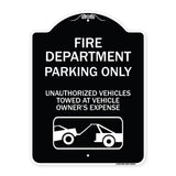Fire Department Parking Only Unauthorized Vehicles Towed at Owner Expense with Graphic