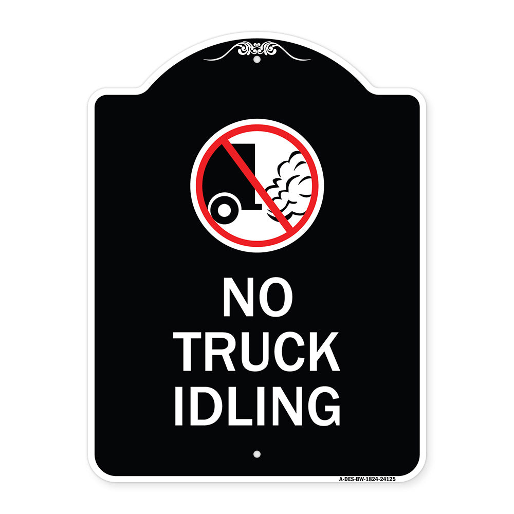 Driveway Sign No Truck Idling with Graphic