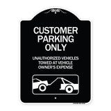 Customer Parking Only Unauthorized Vehicles Towed at Owner Expense with Graphic