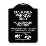 Customer Parking Only No Overnight Parking Unauthorized Vehicles Towed at Owner Expense with Graphic