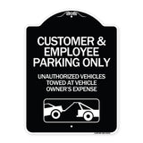 Customer and Employee Parking Only Unauthorized Vehicles Towed at Owner Expense with Graphic
