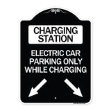 Charging Station Electric Car Parking Only While Charging with Left and Right Down Pointing Arrows
