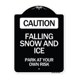 Caution Falling Snow and Ice Park at Your Own Risk