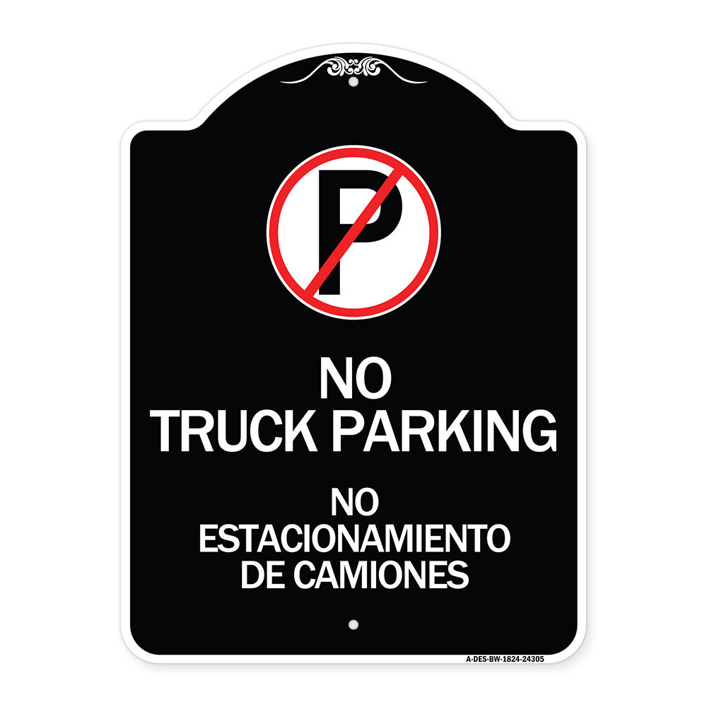 Bilingual No Parking Sign No Truck Parking No Estacionamiento De Camiones (With No Parking Symbol)