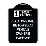 1 Hour Parking Violators Will Be Towed at Vehicle Owner's Expense