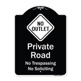Private Road No Trespassing Or Soliciting With No Outlet Symbol