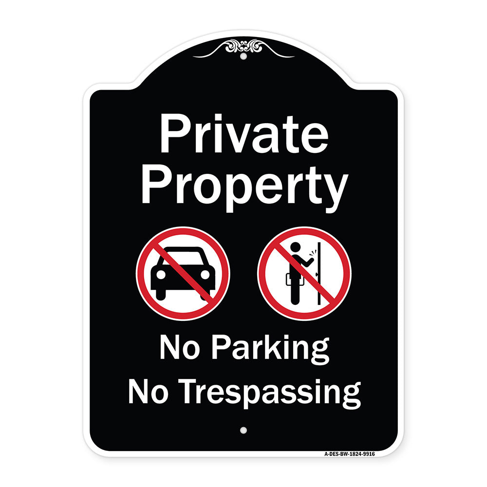 Private Property No Parking Or Trespassing With Symbols