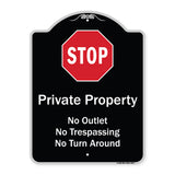 Private Property No Outlet No Trespassing Or Turn Around With Stop Symbol