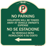 Violators Will Be Towed Away at Vehicle Owners Expense With Symbol No Se Extacione Su Vehiculo Sera Remolcado a Costa Suyo