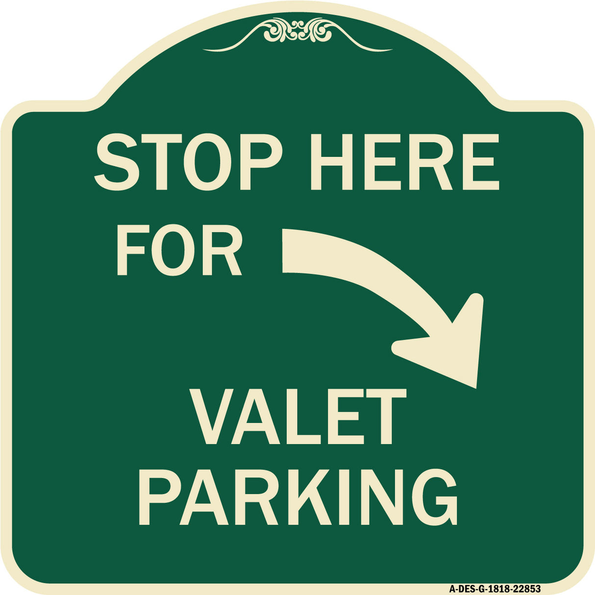 Stop Here for Valet Parking (Right Arrow)