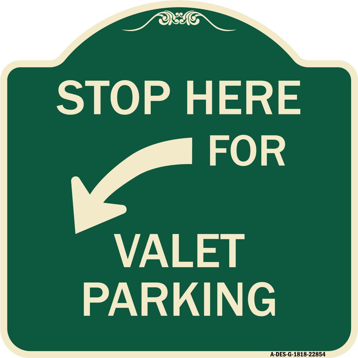 Stop Here for Valet Parking (Left Arrow)