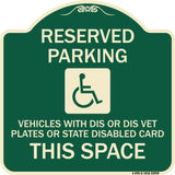 Reserved Parking Vehicles with Dis or Dis Vet Plates or State Disabled Card This Space (With Graphic)