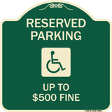 Reserved Parking Up to $500 Fine (Handicapped Symbol)