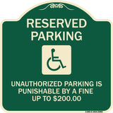 Reserved Parking Unauthorized Parking Is Punishable by A Fine Up to $200 (With Handicapped Graphic)