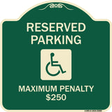 Reserved Parking Maximum Penalty $250 (With Handicapped Symbol