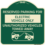 Reserved Parking for Electric Vehicle Only Unauthorized Vehicles Towed Away (With Tow Away Graphic)