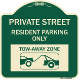 Private Street Sign Private Street Resident Parking Only Tow Away Zone (With Towing Graphic)