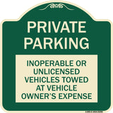 Private Parking Inoperable or Unlicensed Vehicles Towed at Vehicle Owner's Expense