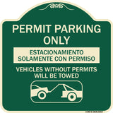 Permit Parking Only - Estacionamiento Solamente Con Permiso. Vehicles Without Permits Will Be Towed (With Car Tow Graphic)