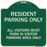 Parking Sign Resident Parking Only All Visitors Must Park in Visitor Parking Area Only