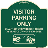 Parking Restriction Sign Visitor Parking Only Unauthorized Vehicles Towed at Owner Expense with Graphic