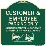 Parking Restriction Sign Customer and Employee Parking Only Unauthorized Vehicles Towed at Owner Expense with Graphic
