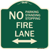 No Parking Standing or Stopping Fire Lane with Bidirectional Arrow