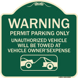 No Parking Without Permit Warning Sign Permit Parking Only Unauthorized Vehicles Will Be Towed at Vehicle Owner's Expense