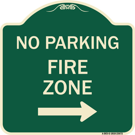 No Parking Sign Fire Zone with Right Arrow