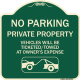 No Parking - Private Property Vehicles Will Be Ticketed Towed at Owner's Expense (With Car Tow Graphic)