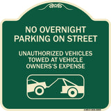 No Overnight Parking on Street Unauthorized Vehicles Towed at Vehicle Owner's Expense (With Car Tow Graphic)