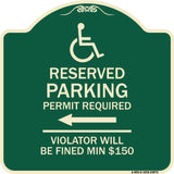 Modern Isa Symbol) Connecticut Reserved Parking Permit Required Violators Will Be Fined Min $150 (With Left Arrow)