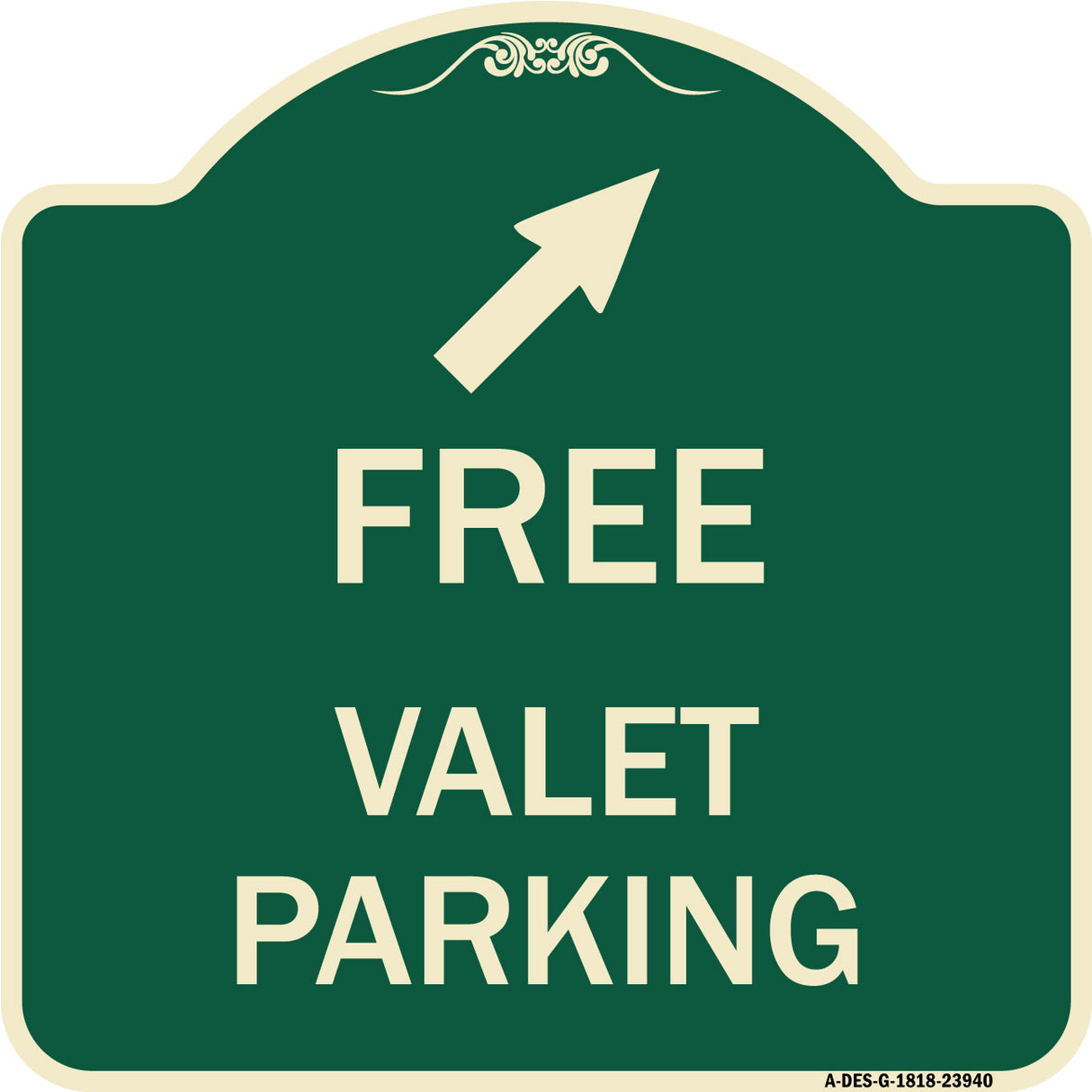 Free Valet Parking with Upper Right Arrow