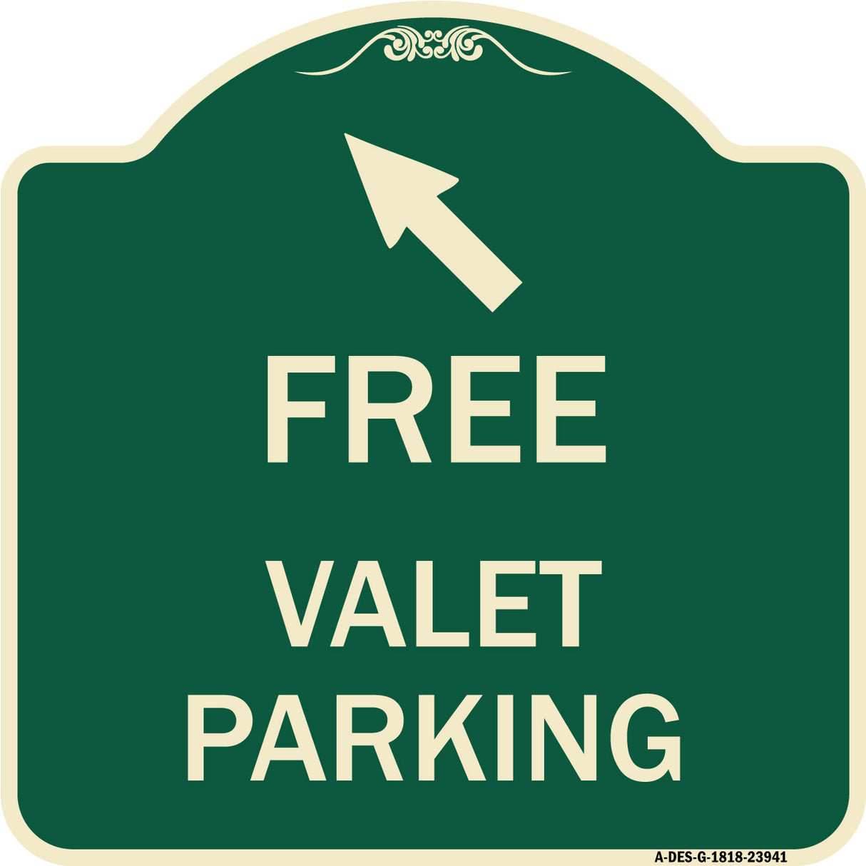 Free Valet Parking with Upper Left Arrow