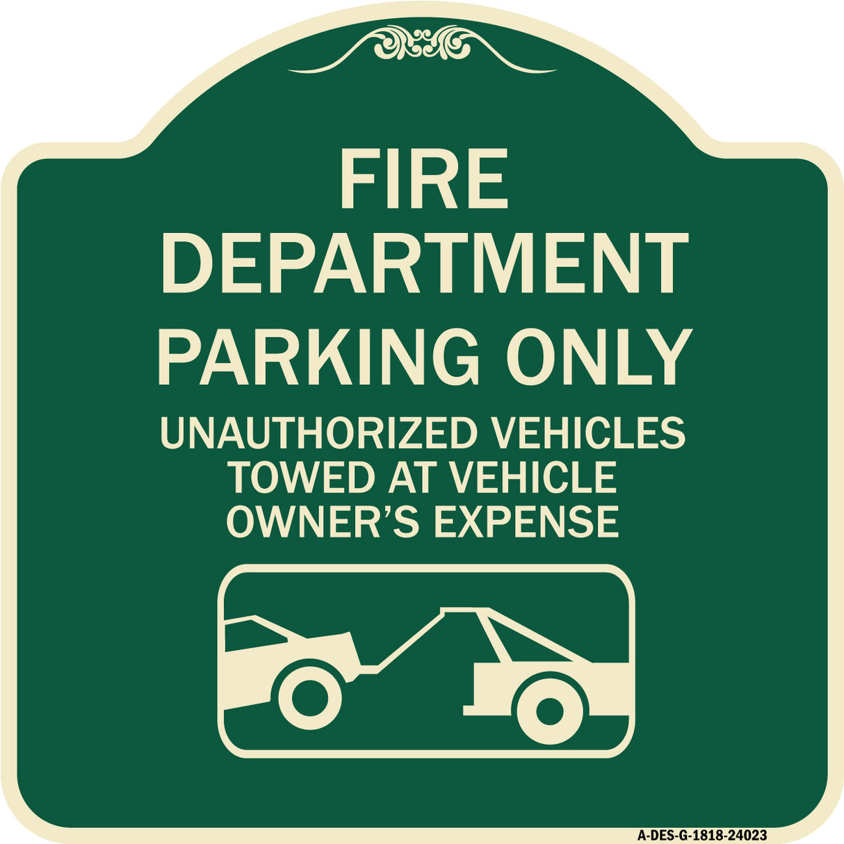Fire Department Parking Only Unauthorized Vehicles Towed at Owner Expense with Graphic