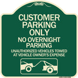 Customer Parking Only No Overnight Parking Unauthorized Vehicles Towed at Owner Expense with Graphic