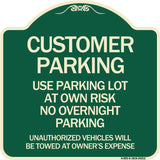 Customer Parking - Use Parking Lot at Own Risk No Overnight Parking Unauthorized Vehicles Will Be Towed at Owner's Expense
