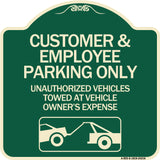 Customer and Employee Parking Only Unauthorized Vehicles Towed at Owner Expense with Graphic