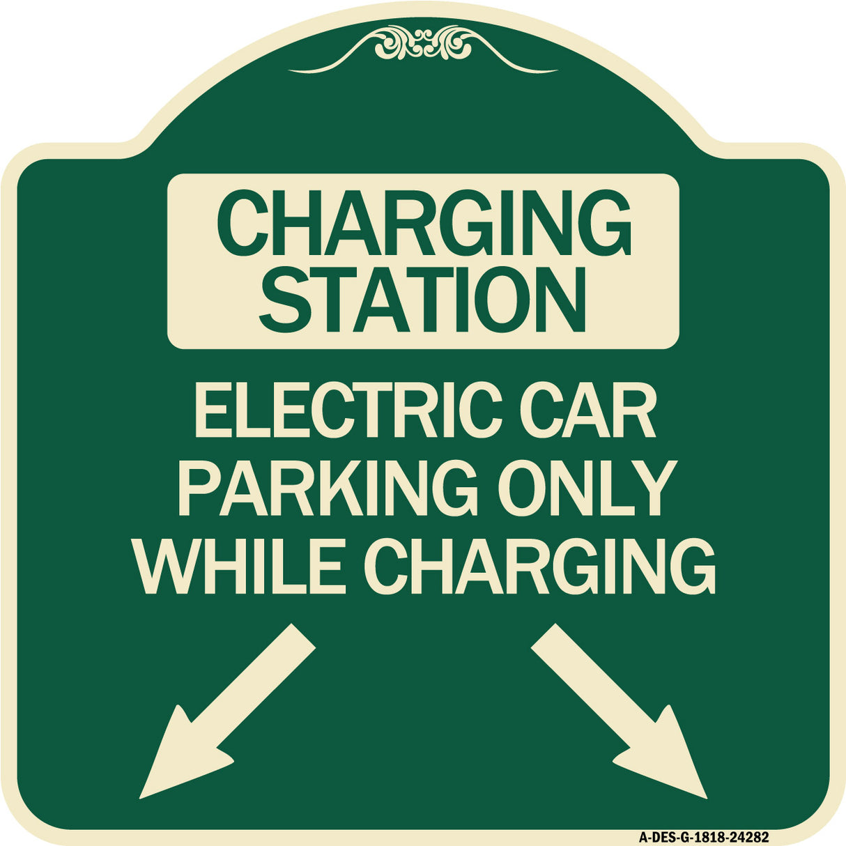 Charging Station Electric Car Parking Only While Charging with Left and Right Down Pointing Arrows