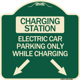 Charging Station Electric Car Parking Only While Charging with Left and Right Down Pointing Arrows