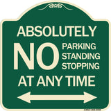 Absolutely No Parking Standing or Stopping at Anytime with Bidirectional Arrow